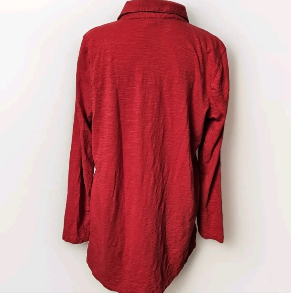 J.Jill Women's Red Embroidered Knit Cotton Button-down Tunic M - Picture 8 of 11